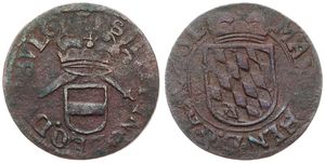 Liege, Bishoperic, Maximilian Henry, 1 Liard Copper ND (1650-88), Crowned Bavarian arms / Crown on sword and scepter above shield, KM 72, A.VF