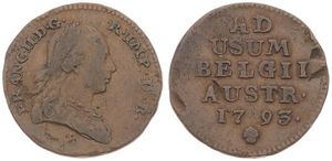 Austrian Netherlands, Franz II, 1 Liard Copper 1793(b), Laureate bust right, KM 56 Brussels, Fine