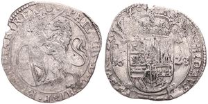 Spanish Netherlands, Philip IV, 1 Schelling Silver 1623, Rampant lion holding sword and shield left / Crowned arms on cross, VH 648.AN - Antwerp, A.VF
