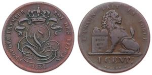 Belgium, Kingdom, Leopold I, 1 Centime Copper 1835/32, Seated lion with tablet, Morin 115a, A.VF