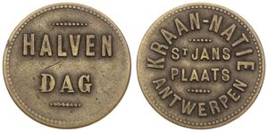 Belgium, Kingdom, Antwerpen - Harbour, Token (good for :) Halven Dag Brass ND from the Kraan Natie, St. Jans Plaats Antwerpen, VF