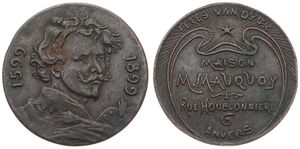 Belgium, Kingdom, Antwerpen, Jeton in Copper 1599-1899, Fetes van Dyck / Maison M. Mauquoy, Rue Houblonniere 6, Anvers, VF