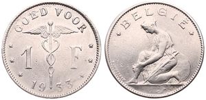 Belgium, Kingdom, Albert I, 1 Franc Nickel 1933FL, Kneeling woman left, Morin 407, A.VF, EXTREMELY RARE DATE !