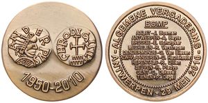 Belgium, Kingdom, Albert II, Medal in Bronze 2010, General meeting EGMP Antwerpen, Obverse and reverse of medieval coin / Legend within circle, GMJ E.470a, SCARCE, UNC