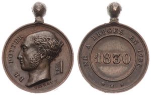 Belgium, Kingdom, Leopold I, Medal in Bronze 1830 by Veyrat, De Potter Unio, Head of De Potter left / Né à Bruges en 1786 - Date 1830 within circle, A.UNC