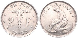 Belgium, Kingdom, Albert I, 2 Francs Nickel 1930FR, Kneeling woman left, Morin 394, SCARCE DATE !, XF