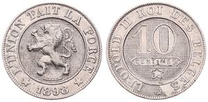 Belgium, Kingdom, Leopold II, 10 Centimes Copper-Nickel 1898FR, Rampant lion within circle left, Morin 240, UNC-