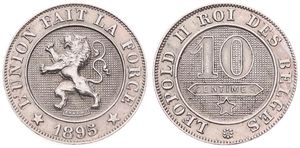 Belgium, Kingdom, Leopold II, 10 Centimes Copper-Nickel 1895FR, Rampant lion within circle left, Morin 238, RARE DATE, A.UNC