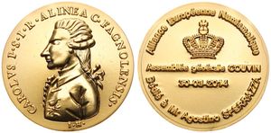 Belgium, Kingdom, Philip, Medal in Gold Plated Brass 2014, General meeting AEN Couvin, Armored bust of Carolus left / Legend in 5 lines, GMJ 2014/7c, RARE, UNC