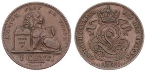 Belgium, Kingdom, Leopold I, 1 Centime Copper 1862, Seated lion with tablet, Morin 130, XF/AU