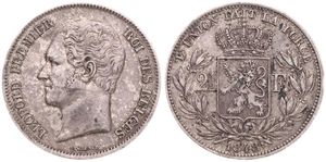 Belgium, Kingdom, Leopold I, 2-1/2 Francs Silver 1848, Small bare head left, Morin 46, SCARCE DATE !, VF+