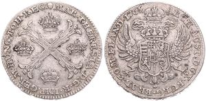 Austrian Netherlands, Maria Theresia, 1 Kronenthaler Silver 1765(b), Floriated cross with crowns at angles / Crowned imperial double headed eagle, KM 21 Brussels, VF