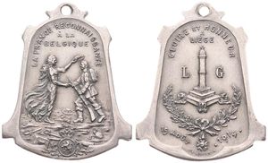 Belgium, Kingdom, Albert I, Medal in Copper-Nickel 1914 by De Rooster, La France Reconnaissante à la Belgique - Gloire et Honneur à Liege, 15 Aout 1914, XF