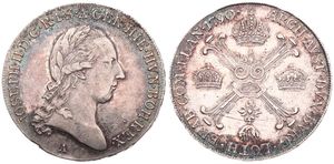 Austrian Netherlands, Joseph II, 1/2 Kronenthaler Silver 1790A, Laureate head right / Floriated cross with 3 crowns & Golden Fleece, KM 34 Vienna, VF+