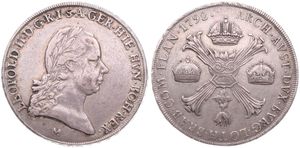 Austrian Netherlands, Leopold II, 1 Kronenthaler (Crocione) Silver 1792M, Laureate head right / Floriated cross with 3 crowns & Golden Fleece, KM 236 Milan, A.VF