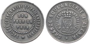 Belgium, Kingdom, St. Gillis - Bruxelles, Token in Zinc ND, Bon pour un Pain - Société Coopérative et Philantrophique / Grande Boulangerie L'Avenir, XF