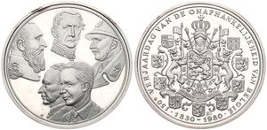 Belgium, Kingdom, Baudouin I, Medal in Silver 1980, 150th Anniversary of the Belgian Independence 1830-1980, Portraits of 5 different Belgian Kings, PROOF
