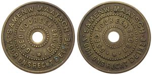 Belgium, Kingdom, Deinze, Token in Brass ND, Goed voor een Brood / Samenwerkende Maatschappij Voor Ons Recht Deinze, VF