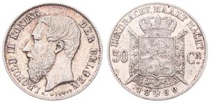 Belgium, Kingdom, Leopold II, 50 Centimes Silver 1899/86FL, Bearded head left, Morin 189, XF
