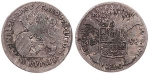 Spanish Netherlands, Charles II, 1 Schelling Silver 1698, Rampant lion holding sword and shield left / Crowned arms on cross, VH 717.AN - Antwerp, Fine