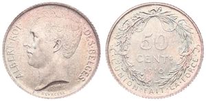 Belgium, Kingdom, Albert I, 50 Centimes Silver 1910FR, Head left, Morin 298, UNC
