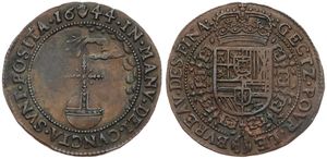 Spanish Netherlands, Philip IV, Token in Copper 1644, Bureau of Finances : Gectz. Povr. Le. Bvreav. Des. Fina. / In. Manv. Dei. Cvncta. Svnt. Posita., Dugniolle 3986, XF 