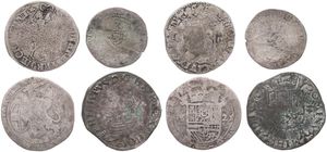 Spanish Netherlands, Mixed Reigns, Very good lot with 4 different ancient silver circulation type coins from the Spanish Netherlands in various grades including special items...