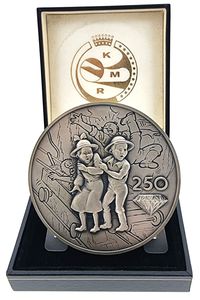 Belgium, Kingdom, Albert II, Medal in Silver ND (1996) by W. Vandersteen, Release from 250th Comic strip, Scene from the Suske en Wiske album / Portait of Vandersteen left, UNC