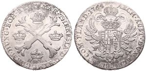 Austrian Netherlands, Maria Theresia, 1 Kronenthaler Silver 1764(b), Floriated cross with crowns at angles / Crowned imperial double headed eagle, KM 21 Brussels, VF