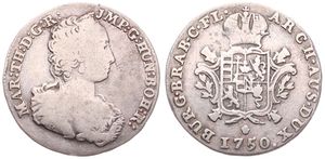 Austrian Netherlands, Maria Theresia, 1/8 Ducaton Silver 1750(h), Bust with décolletage right, KM 5 Antwerp, A.VF