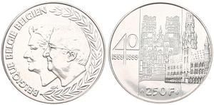 Belgium, Kingdom, Albert II, 250 Francs Silver 1999, 40th Wedding Anniversary of King Albert II & Queen Paola, Morin 978, UNC
