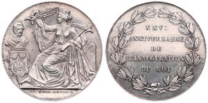 Belgium, Kingdom, Leopold I, 2 Francs (Medallic) Silver 1856FR, 25th Anniversary of the Inauguration of King Leopold I, Morin M/5, XF/AU