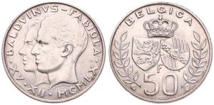 Belgium, Kingdom, Baudouin I, 50 Francs Silver 1960L, Royal Wedding, Morin 544, RARE VARIETY WITH DOUBLE STRUCK ENGRAVERS NAME !, XF