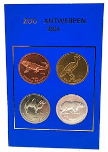 Belgium, Kingdom, Baudouin I, Official Annual Coin Set 1984 from the ZOO in Antwerp with 4 animal tokens, good for 10 entrances to the Zoo (still valuable), UNC in original blister