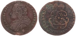 Spanish Netherlands, Charles VI, 1 Oord Copper 1712, Bust left / Crowned monogram, VH 794.BS - Brussels, Fine