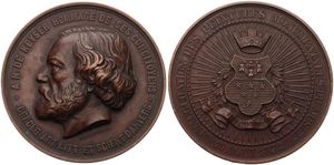 Belgium, Kingdom, Leopold II, Medal in Bronze 1872 by L. Wiener, Hommage à A.N. De Keyser - Inauguration des Peintures Monumentales du Musée, XF