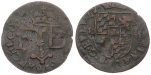 Liege, Bishoperic, Ferdinand, 1 Liard Copper 1643, Crowned arms divide date / Crown above F - B, KM 36, Fine