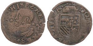 Spanish Netherlands, Philip II, 1 Duit Copper 1588, Bust of Philip II left / Crowned arms, VH 326.MA - Maastricht, Fine