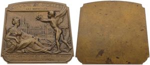 Belgium, Kingdom, Leopold II, Medal in Bronze 1904 by Ch. Samuel, Inauguration de l'hotel de ville du commune de St. Gillis, Allegorical scene and view on the city, XF