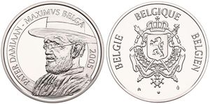 Belgium, Kingdom, Albert II, Medal in Silver 2005 by Luc Luyckx, Father Damian elected as greatest Belgian, Bust of Father Damian right / Belgian Coat of Arms, PROOF