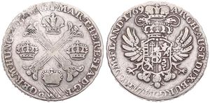 Austrian Netherlands, Maria Theresia, 1/2 Kronenthaler Silver 1769(b), Floriated cross with crowns at angles / Crowned imperial double headed eagle, KM 19 Brussels, Fine