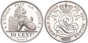 Belgium, Kingdom, Leopold I, Restrike : 10 Centimes Silver 1832, Seated lion with tablet, GR-BR 3965, PROOF