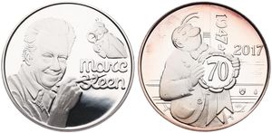 Belgium, Kingdom, Philip, Medal in Silver 2017 by Jan Alfons Keustermans (Jake), 70 Years comic strip Nero from Marc Sleen, Nero holding shield 70 / Portrait Marc Sleen, PROOF 