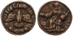 Belgium, Kingdom, Brugge (St. Salvatorkerk), Token (Bread) in Bronze for the poor ND (1750-1850), The Holy Salvator seated on clouds / Dove with wings spread, VF