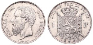 Belgium, Kingdom, Leopold II, 1 Franc Silver 1886/66FR, Bearded head left, Morin 177a, A.UNC