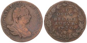 Austrian Netherlands, Maria Theresia, 2 Liards Copper 1780(b), Veiled bust right, KM 29 Brussels, Fine