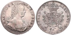 Austrian Netherlands, Maria Theresia, 1 Ducaton Silver 1754(h), Bust with décolletage right / Crowned ornate arms, KM 8 Antwerp, VF