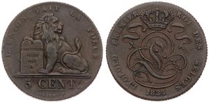 Belgium, Kingdom, Leopold I, 5 Centimes Copper 1834, Seated lion with tablet, Morin 69, VF/XF
