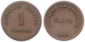 Belgium, Kingdom, Gent, 1 Centime Copper 1833, State Prison Money - Royaume de Belgique Gand 1833 / Monnaie Fictive 1 Centime, VF