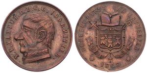 Belgium, Kingdom, Leopold II, Medal in Copper 1868, Satirical Medal from Jozef Cornelis Van Put, Mayor of Antwerp, Bust of the Mayor left / City coat of arms, XF